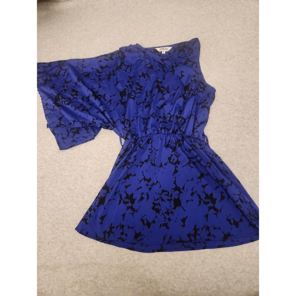 Tramp Blouse Womens Medium Blue Black Asymmetrical One Shoulder Batwing Tunic - Picture 1 of 12